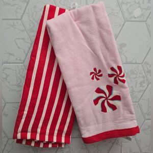 2pc Wondershop Christmas 100% cotton Pappermint Swirl Towel Set, New